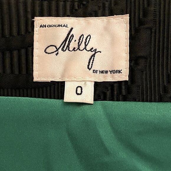 MILLY Dress Black Ruffle Jacquard Textured Bow Belt Size 0 - Picture 8 of 12